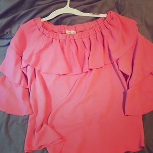 Pink off shoulder, ruffle sleeve blouse Sz XL